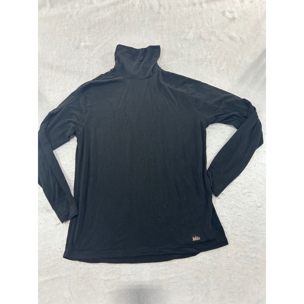 REI Womens XL Black Long Sleeve Turtleneck Base Layer Top Made in USA